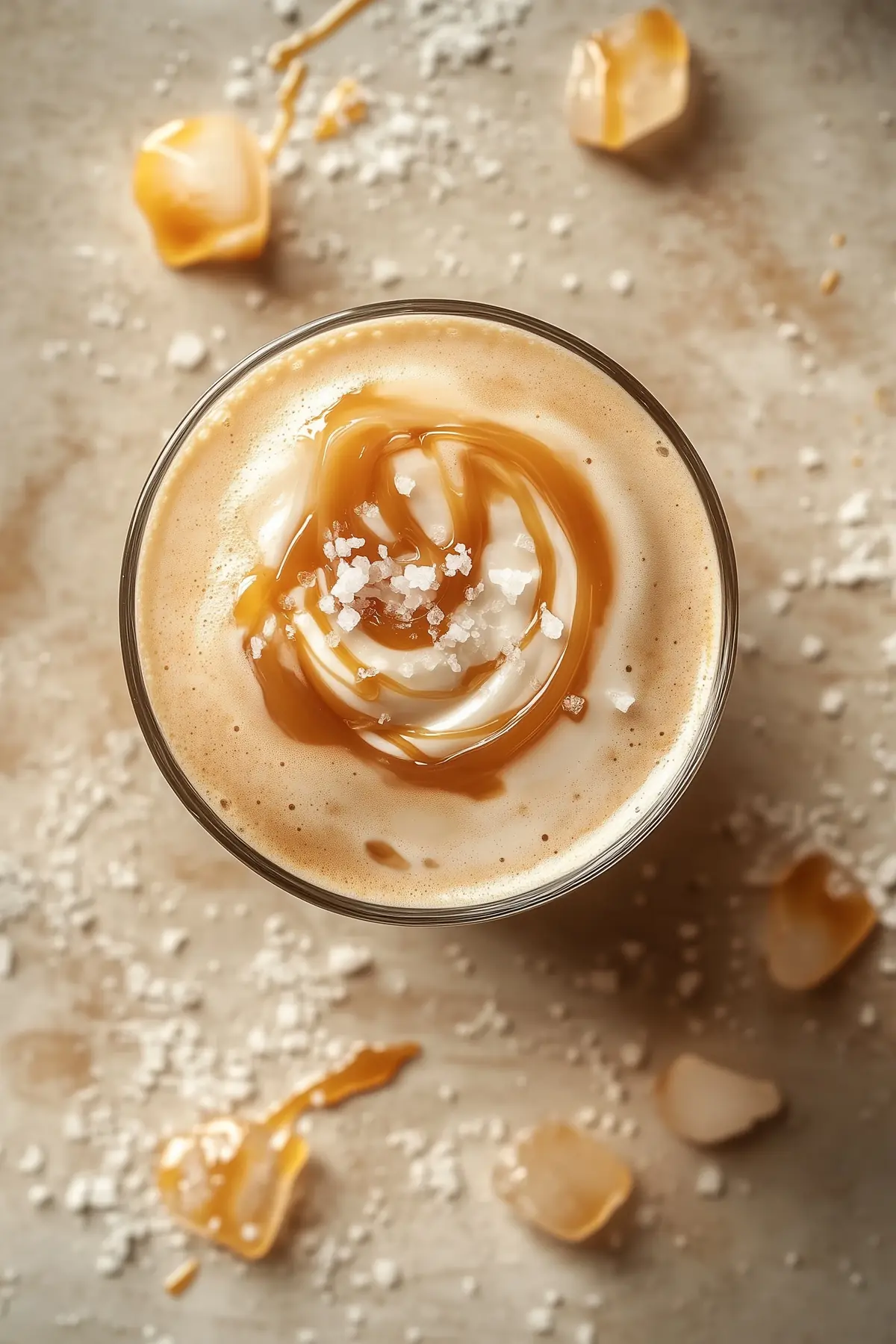 A glass of salted caramel iced coffee
