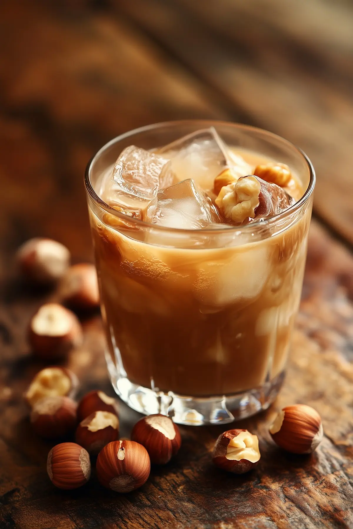 A glass of hazelnut iced coffee