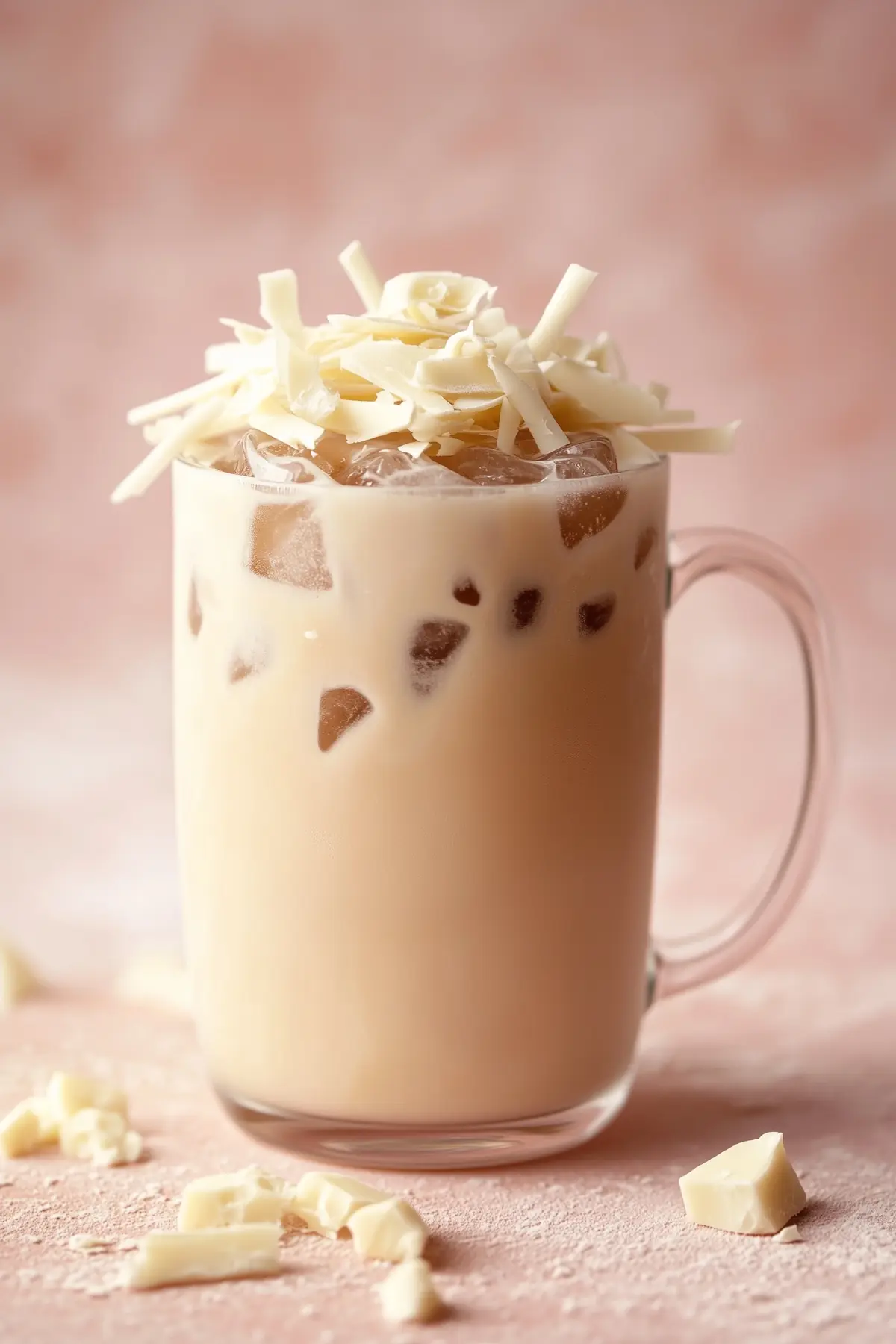 A glass of white chocolate iced coffee
