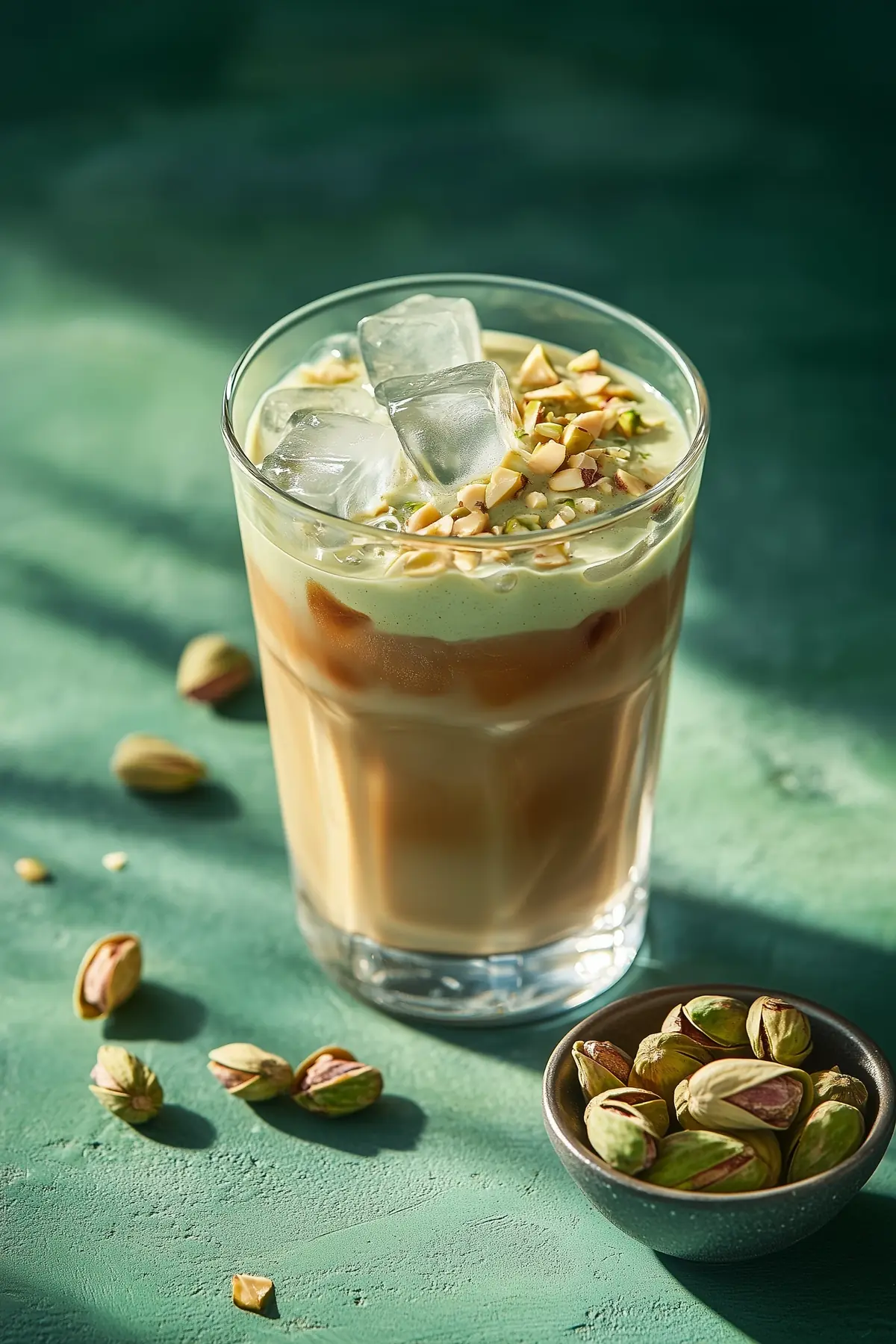 A glass of pistachio iced coffee