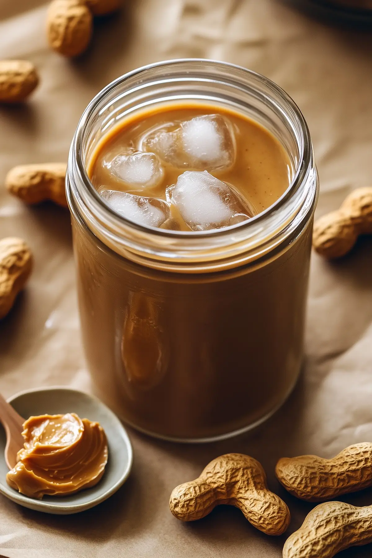 A glass of peanut butter iced coffee