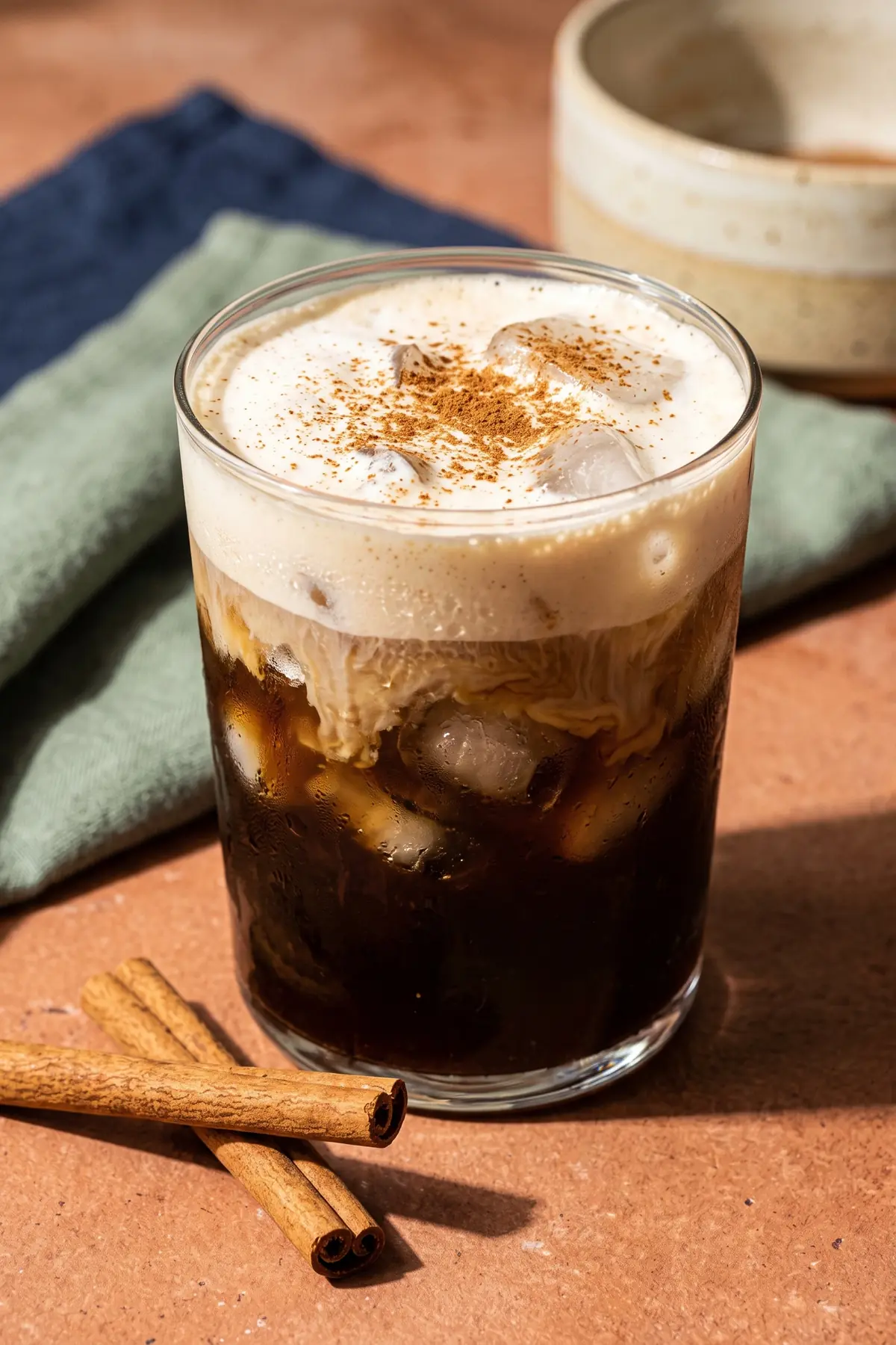 A glass of cinnamon iced coffee