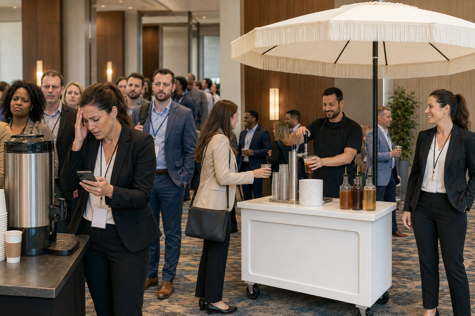 Corporate coffee cart — before/after