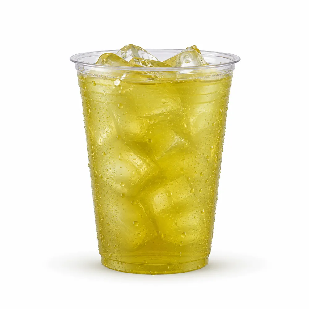 Mabu Green Iced Tea served over ice in a clear cup with a golden-green hue